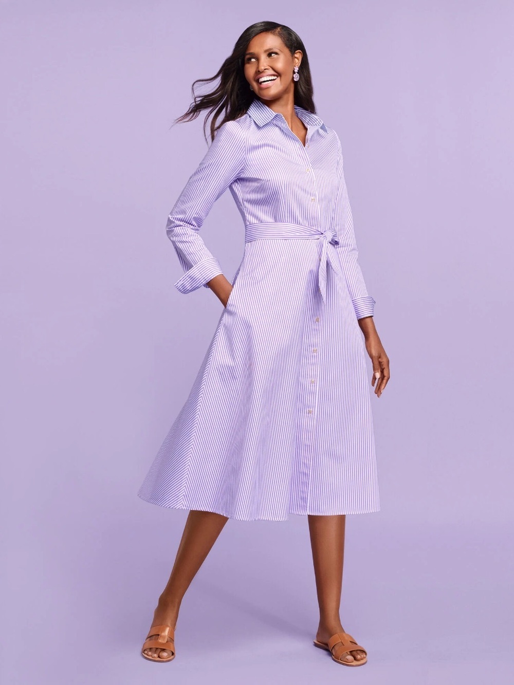 Talbots Cotton Stripe Shirtdress In Purple and White Size 6 NWT